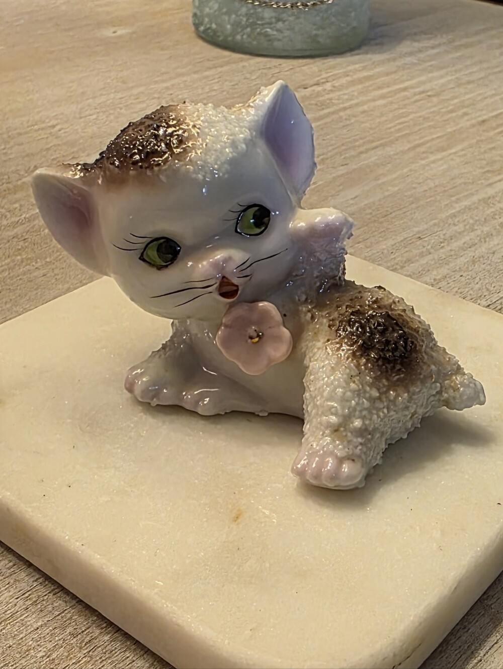 Vintage Mid Century Spaghetti Porcelain Kitten Figurine 1950s Japan